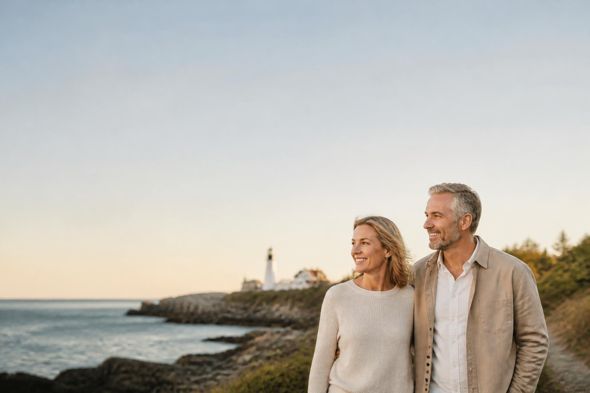Healthy, confident couple in a natural wellness setting