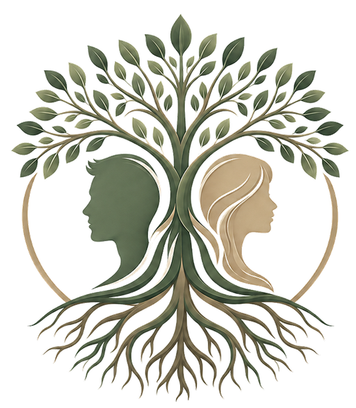 Vital Haven Wellness emblem: a rooted tree framing a man and woman in profile